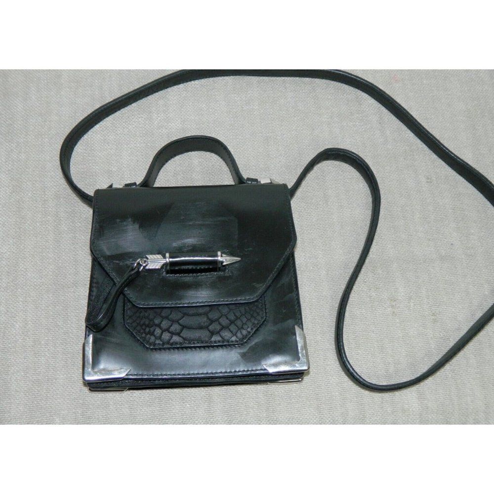Mackage Crossbody Black Mini Rubie‎ Leather  Silver Arrow Closure Satchel Bag